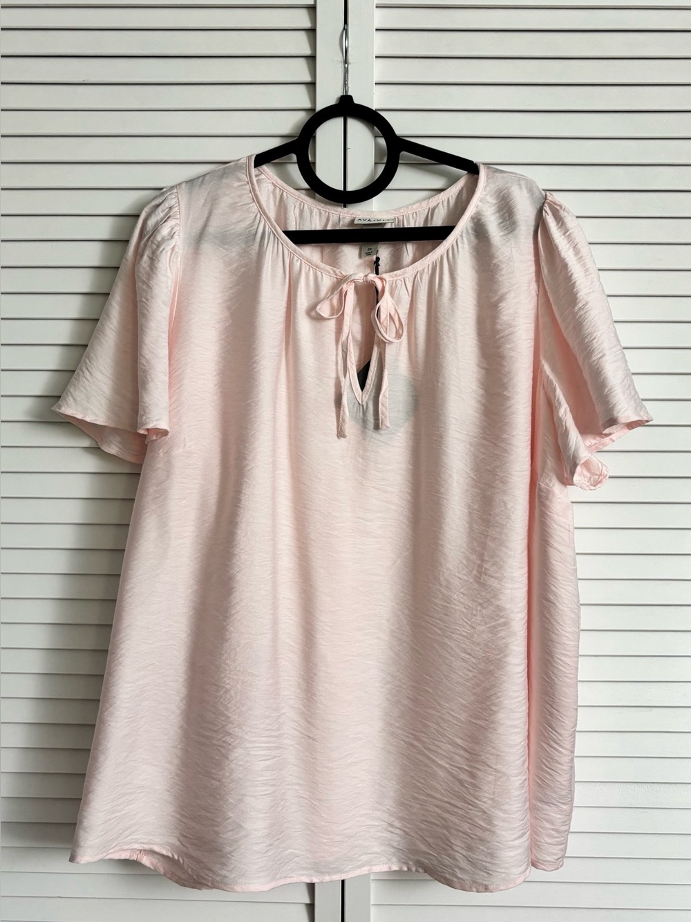 Ava & Viv Women’s Pale Pink Tie-Front Short Sleeve Blouse, Size: 2X, NWT